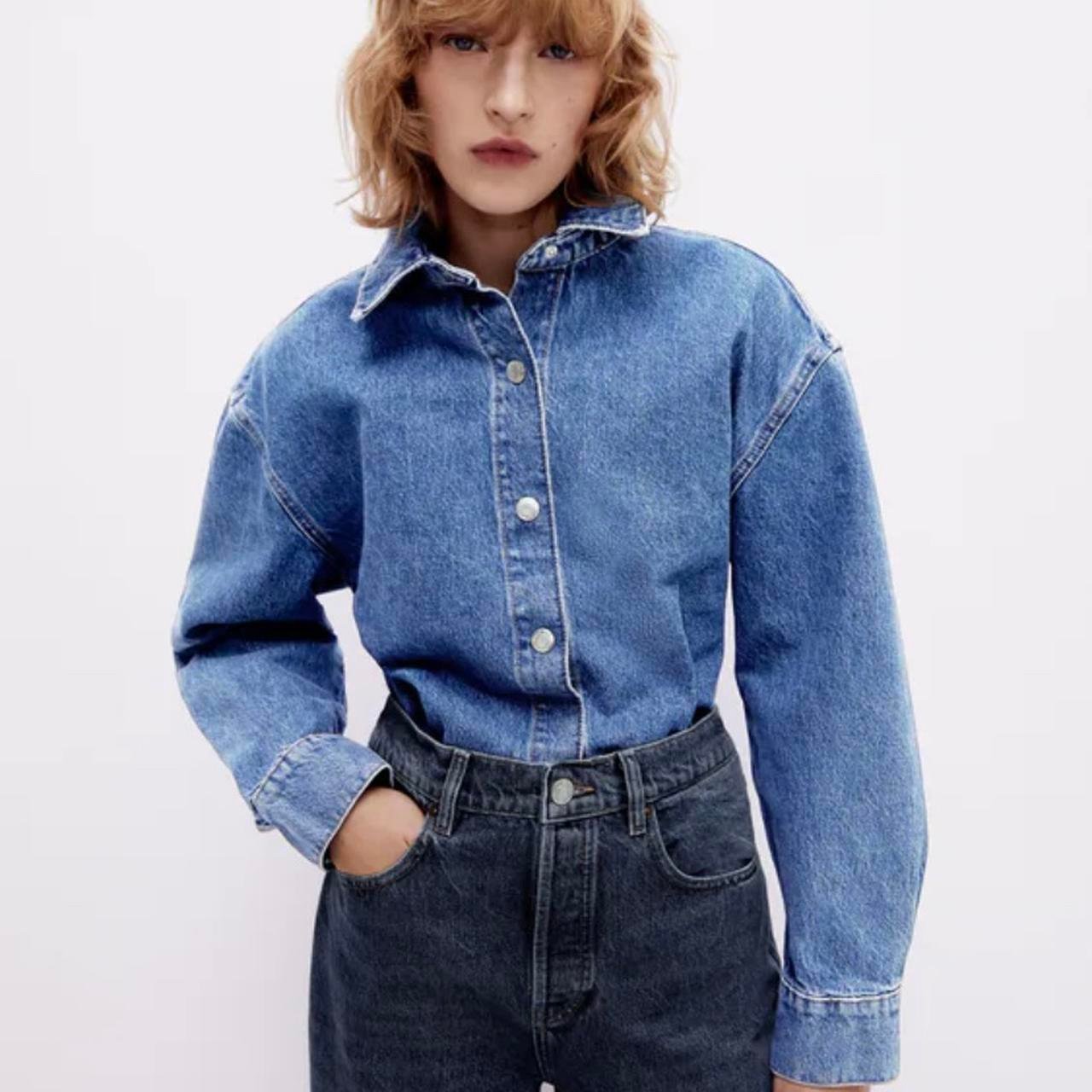 Fitted Waist Denim Button Down Shirt - Image 3