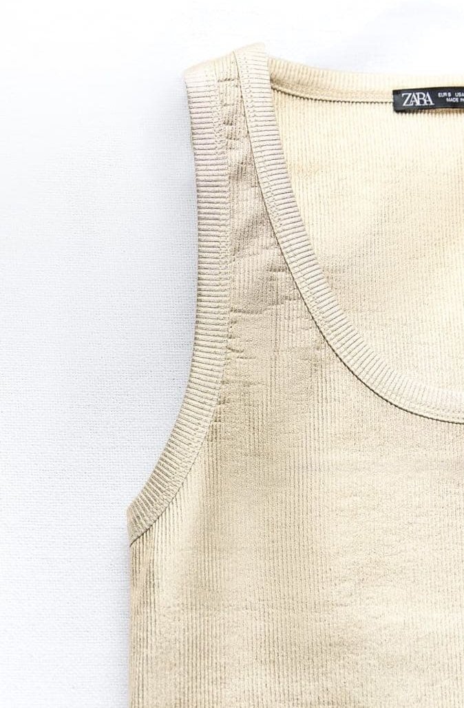 Champagne Metallic Ribbed Tank Top - Image 5