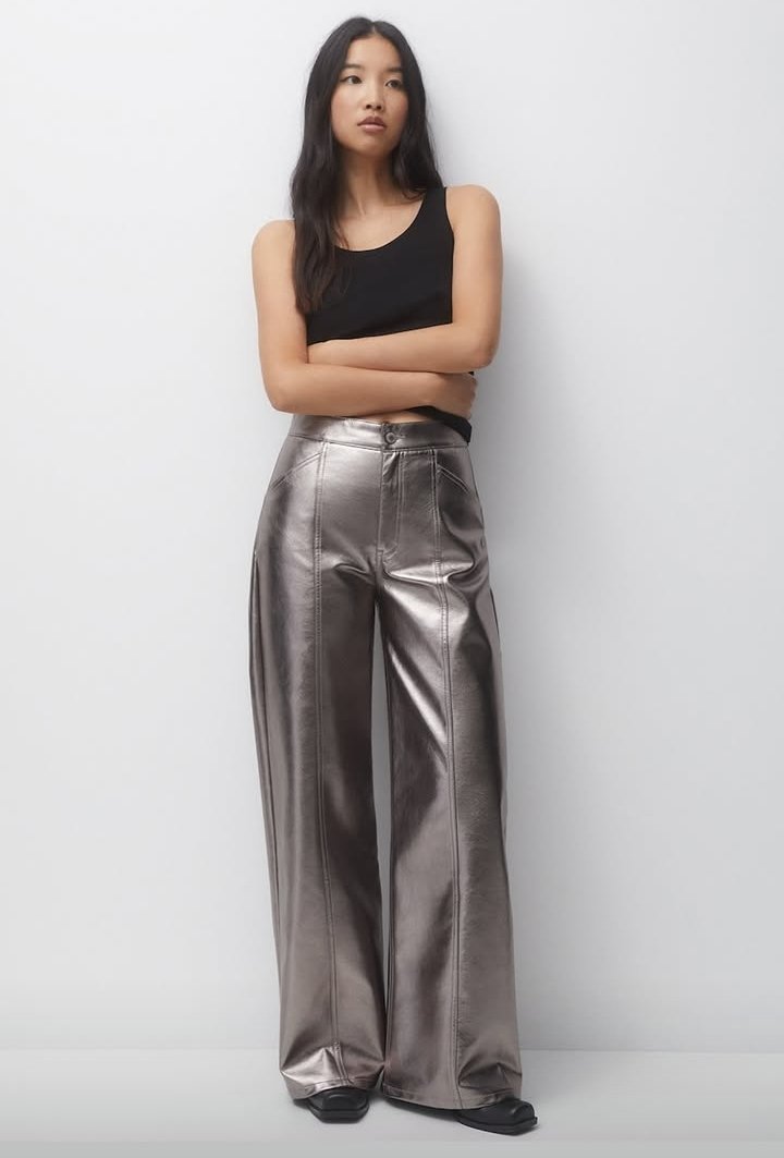 Metallic Wide-Leg Trousers