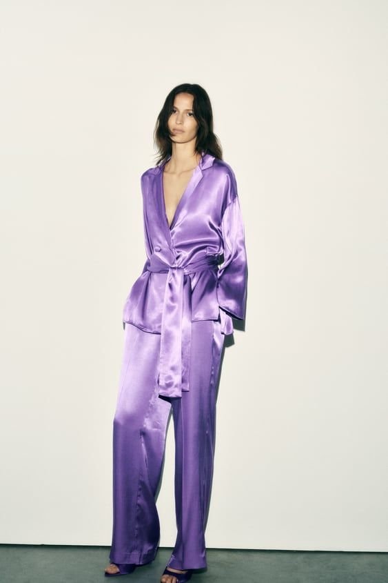 Lilac Satin Wide Leg Trousers