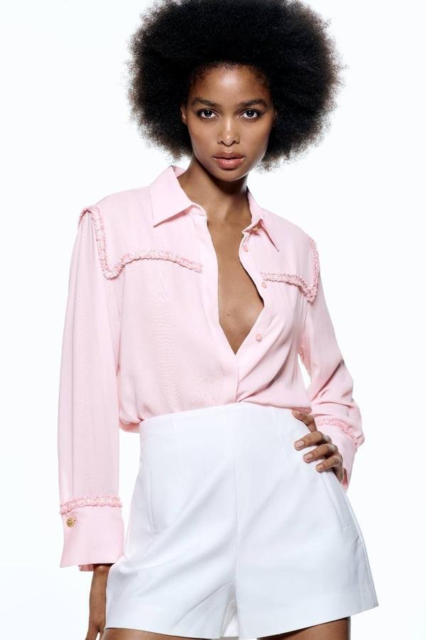 Pink Trim Detail Button Down Shirt