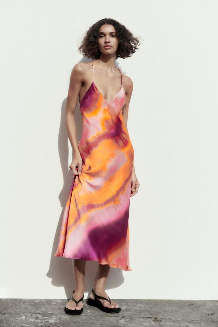 Multi Abstract Print Satin Slip Dress