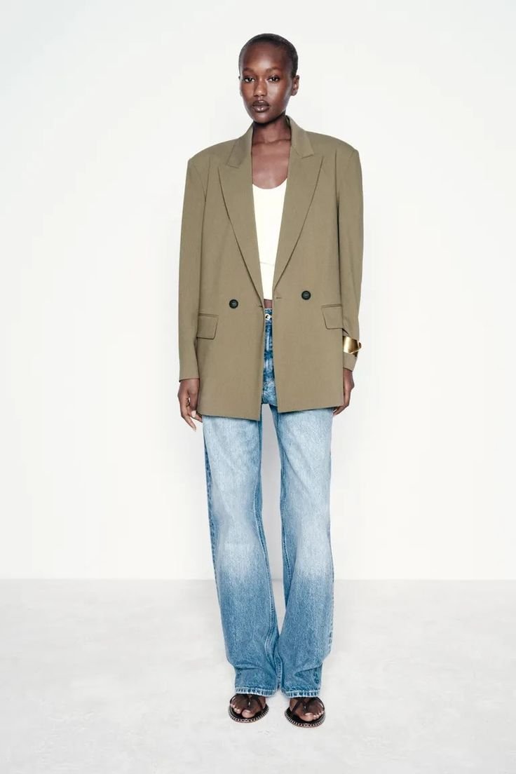 Khaki Green Double Breasted Relaxed  Blazer
