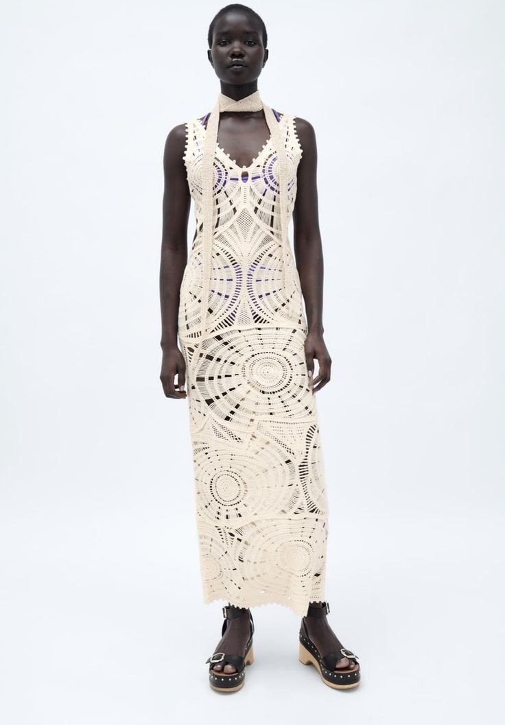 Cream Crochet Knit Maxi Dress