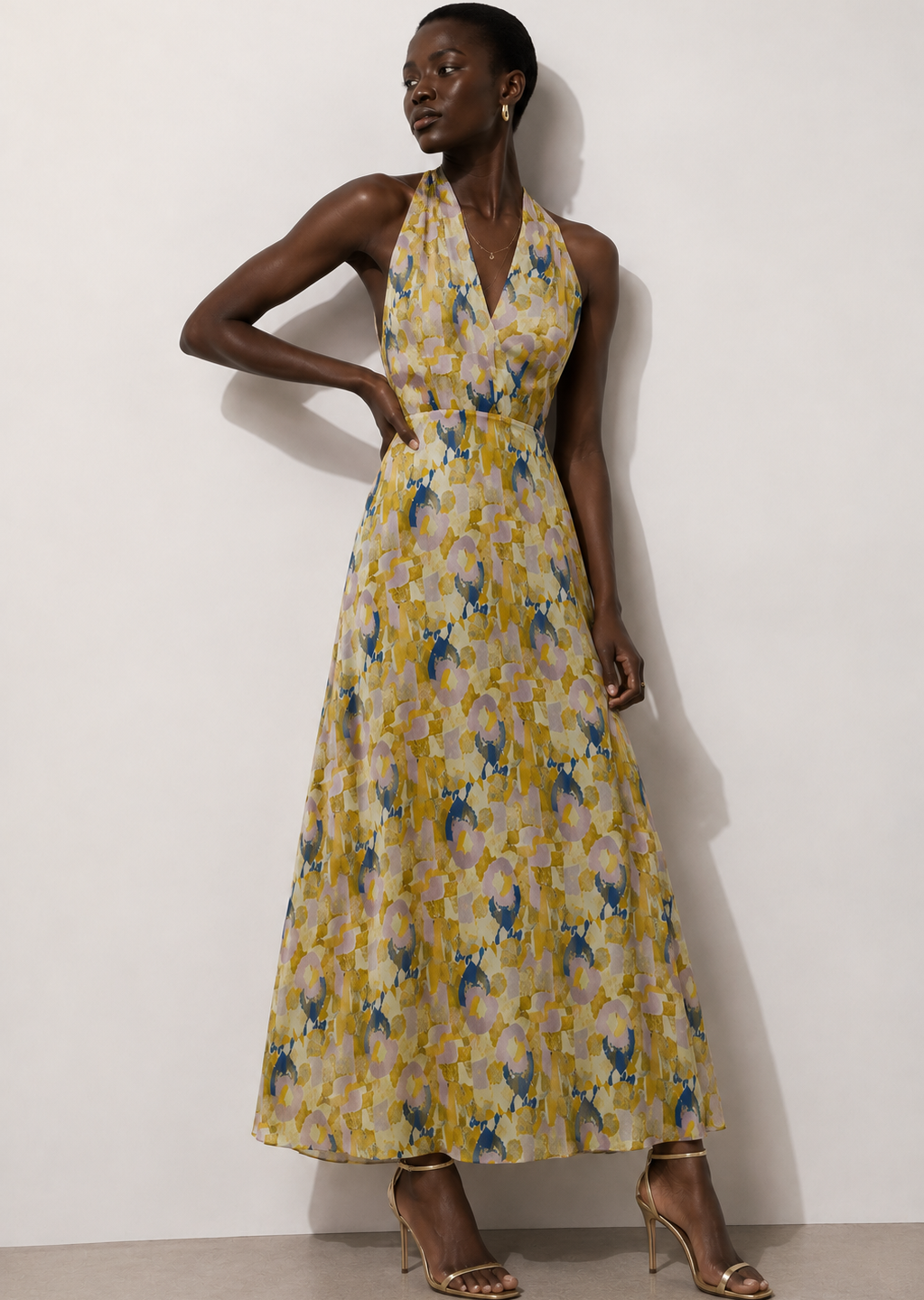 Aurelia Abstract-Print Halter Maxi Dress
