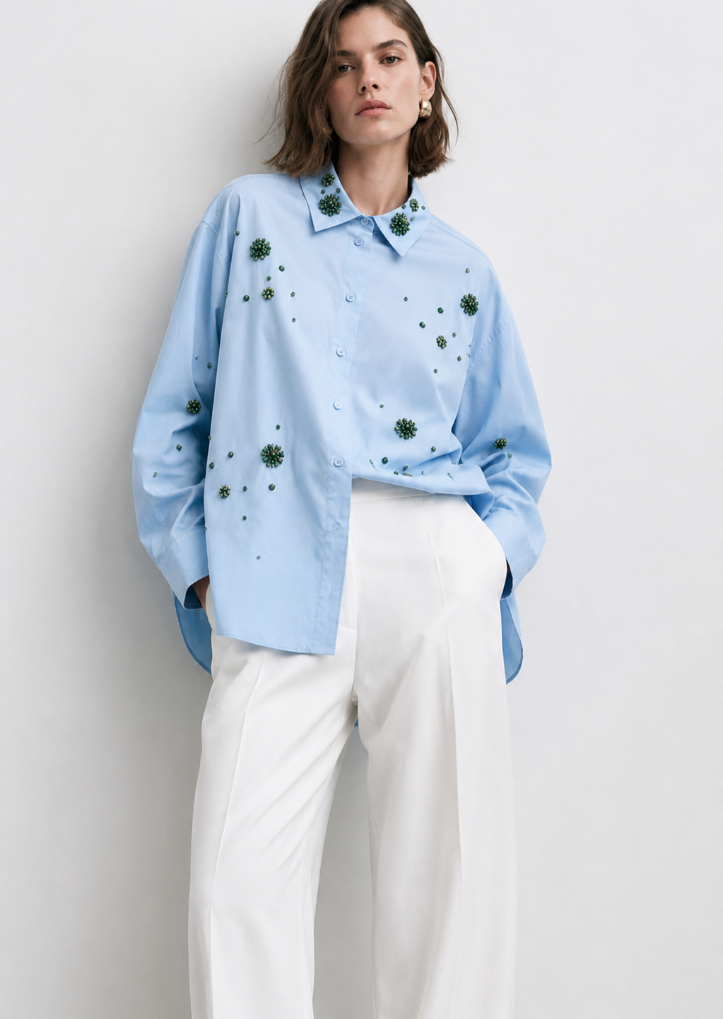 Baby Blue Embroidered Poplin Shirt
