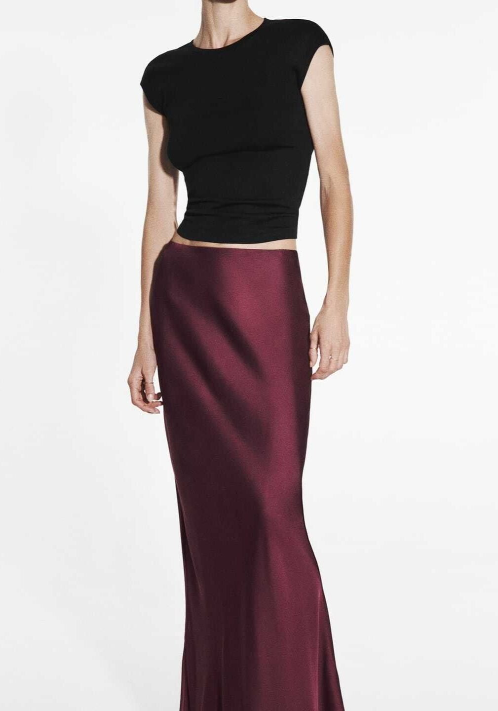 Burgundy Satin Maxi Skirt