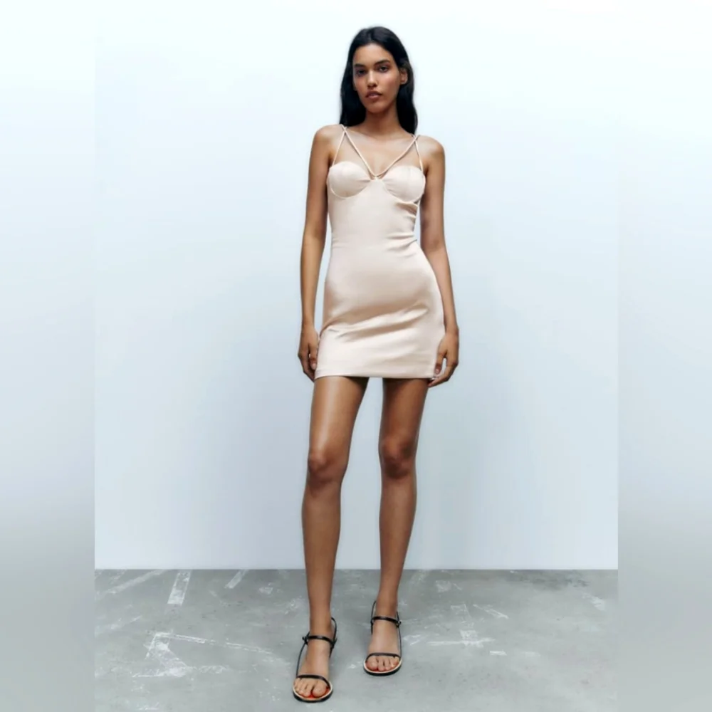 Nude Satin Corset Bodycon Mini Dress