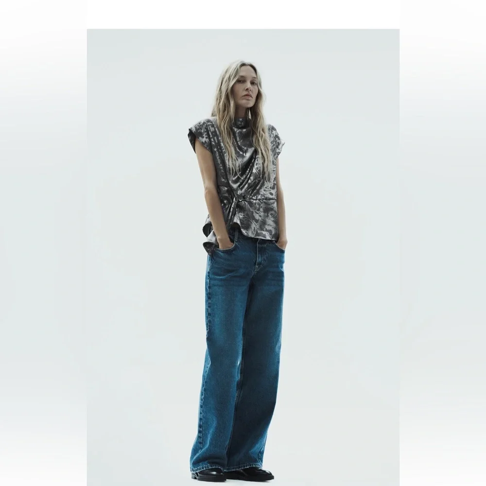 Gunmetal Sliver Metallic Draped Side Knot Top