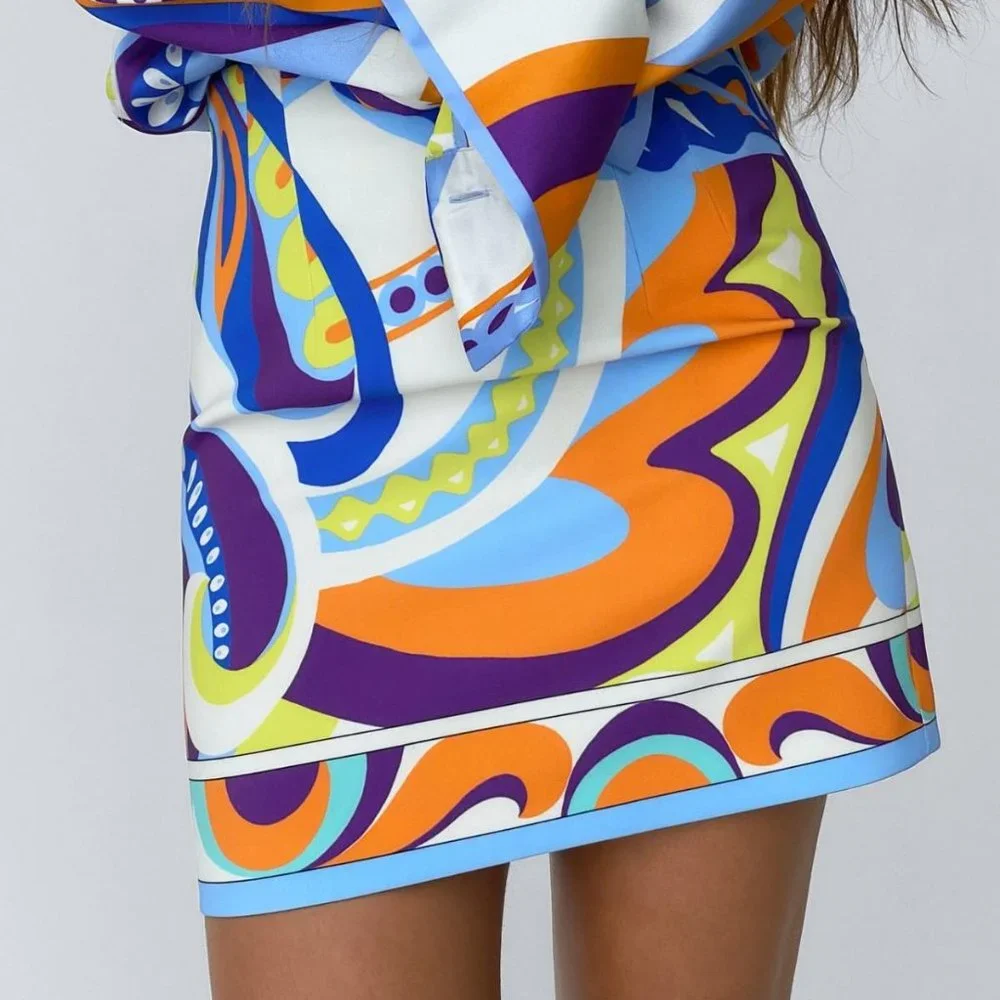 Multicolour Abstract Printed Mini Skirt
