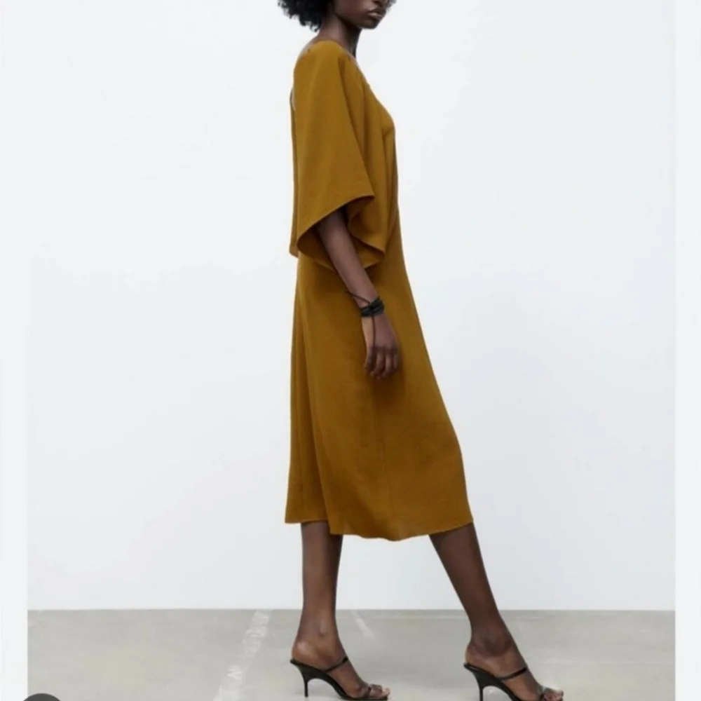 Dark Ochre Draped Midi Dress - Image 3