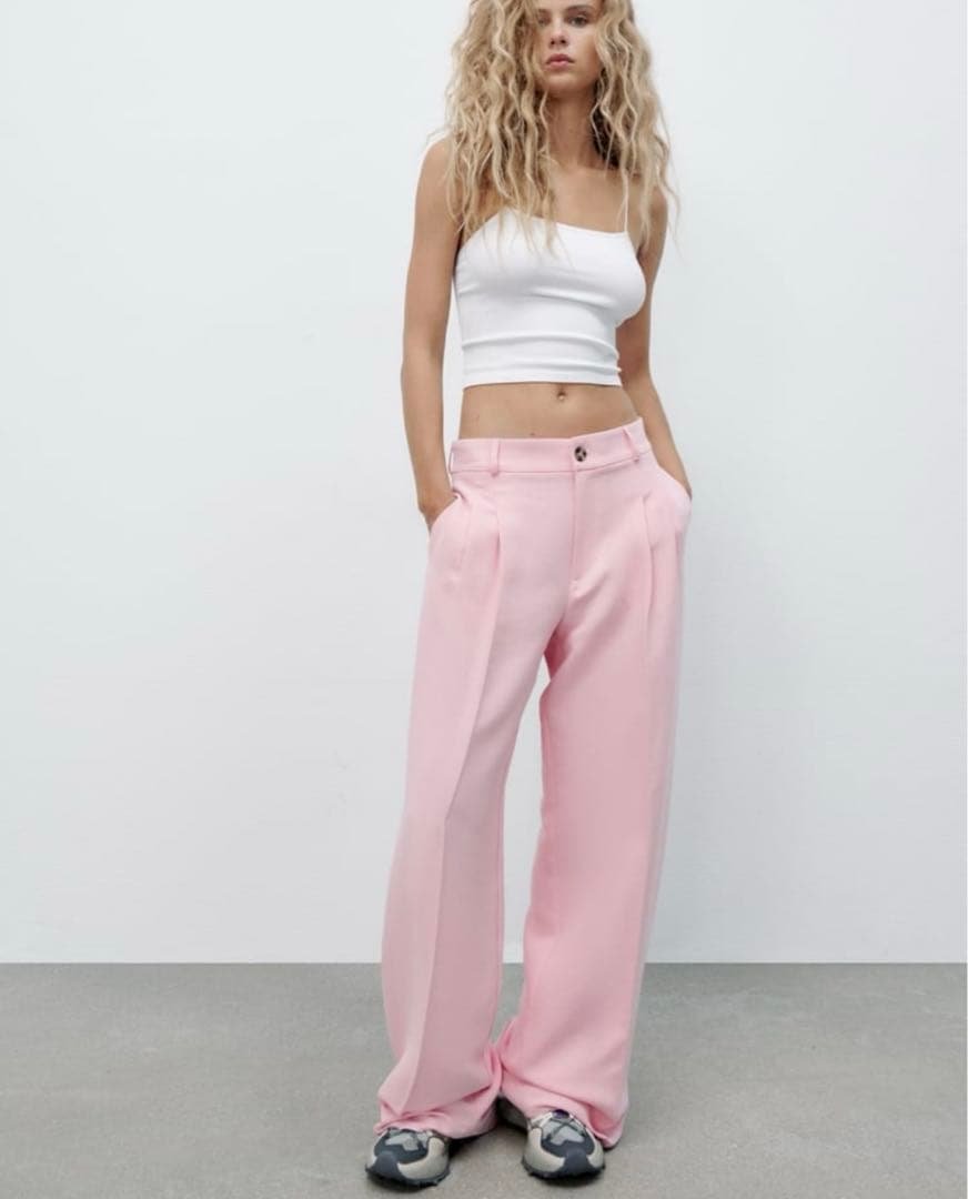 Light Pink High Waist Wide Leg Tailored Trousers