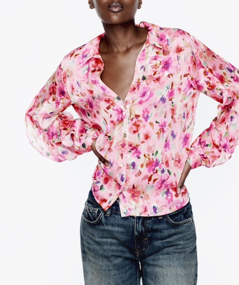 Pink Floral Print Flowy Shirt