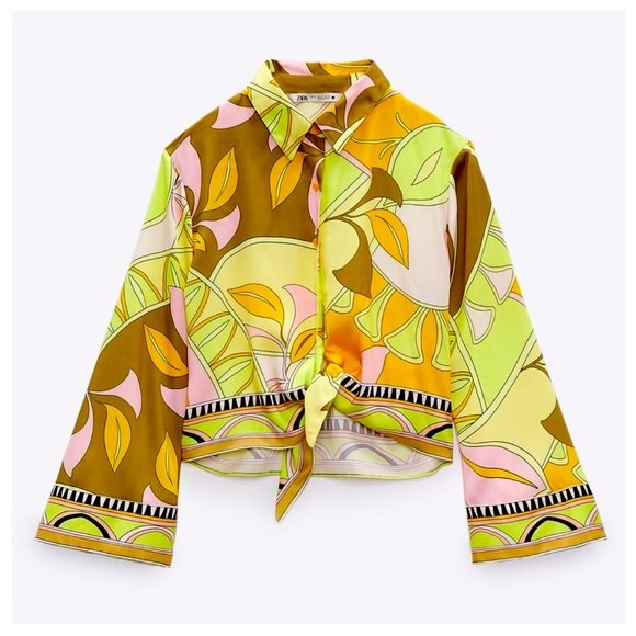 Abstract Printed Tie Front Shirt