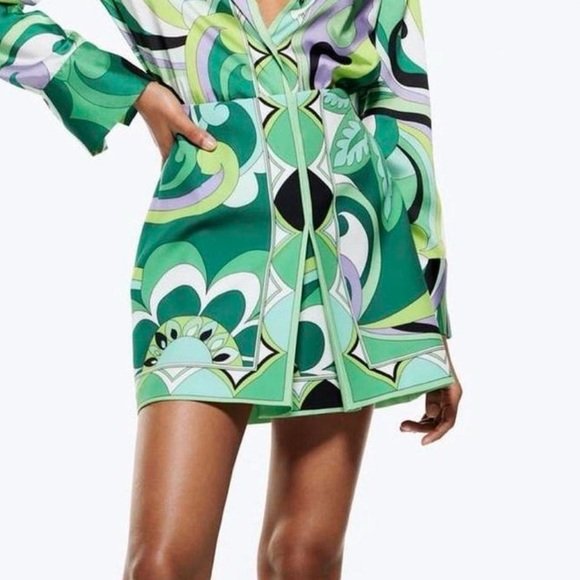 Green Retro Psychedelic Print Mini Skirt - Image 2