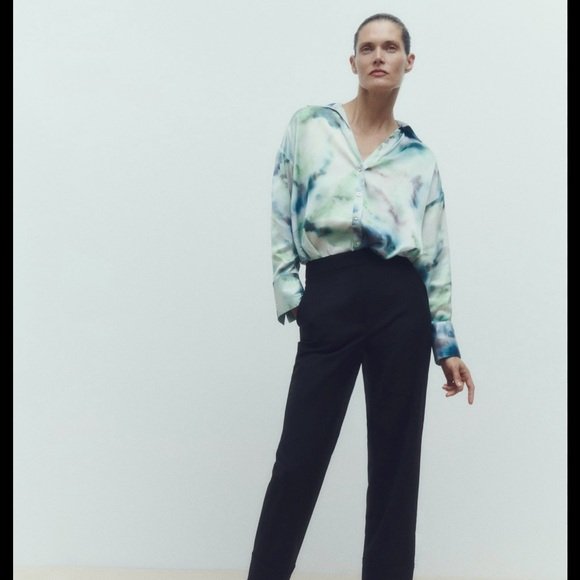 Aqua Marble Watercolor Satin Shirt