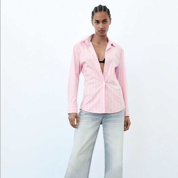 Pink Pinstripe Poplin Cotton Shirt