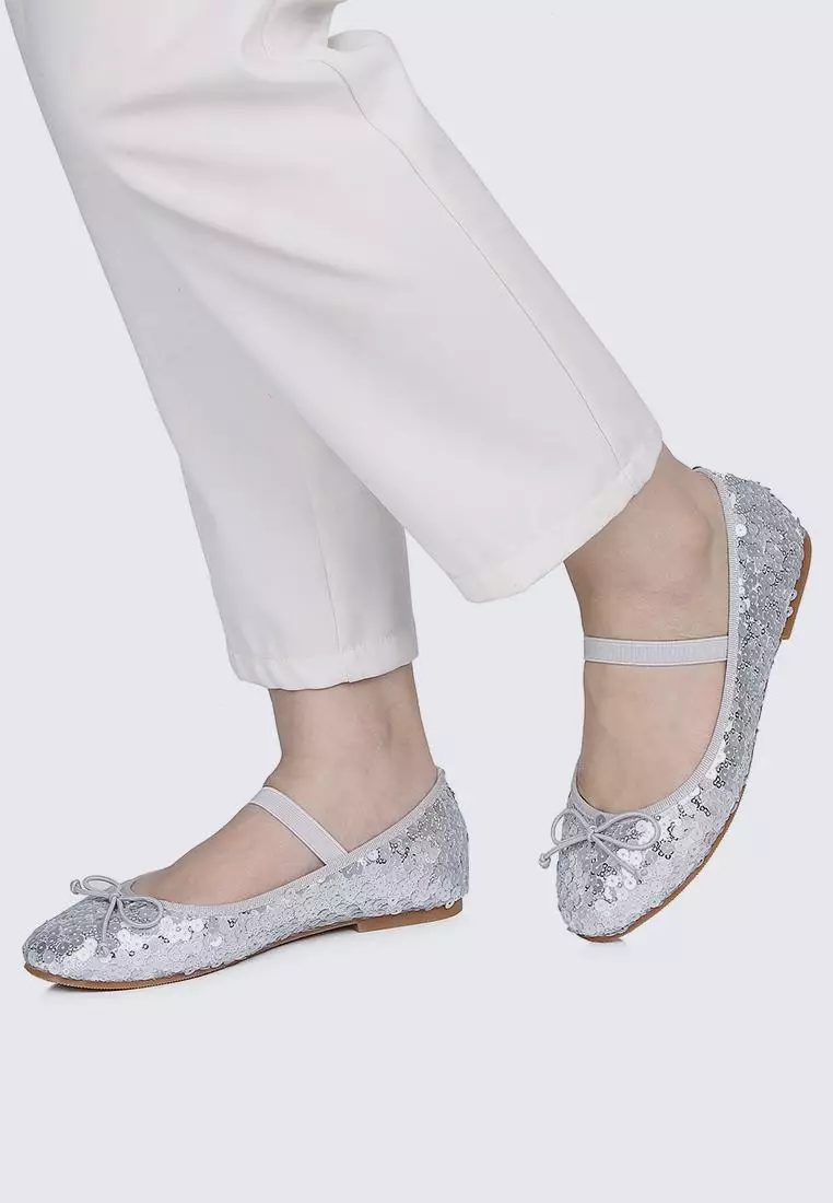 Silver Sequin Ballet Flats