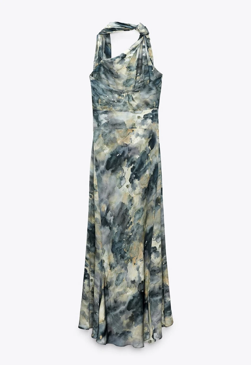 Abstract Green Halter Neck Show Back Maxi Dress - Image 4