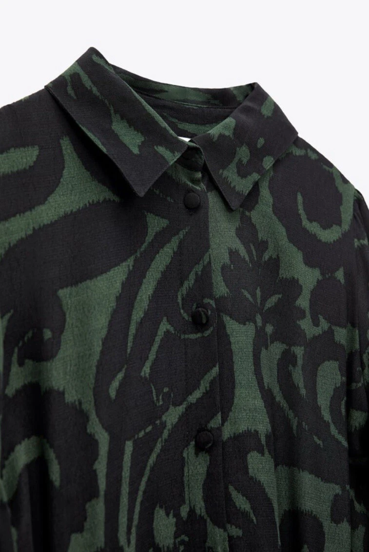 Dark Green Printed Long-Sleeve Maxi Dress - Image 6