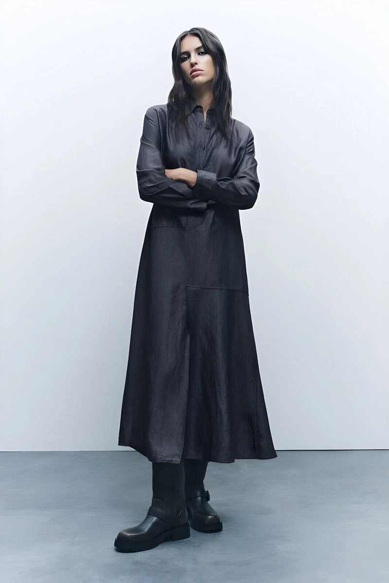 Long Sleeve Button Front A Line Maxi Shirt Dress