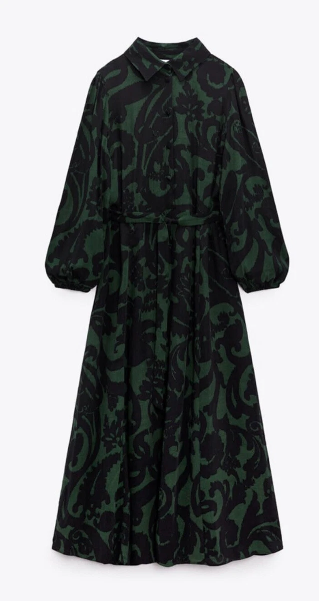 Dark Green Printed Long-Sleeve Maxi Dress - Image 4