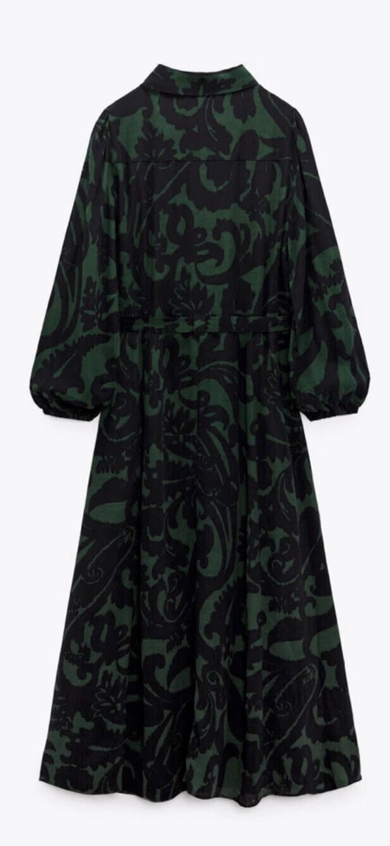 Dark Green Printed Long-Sleeve Maxi Dress - Image 5