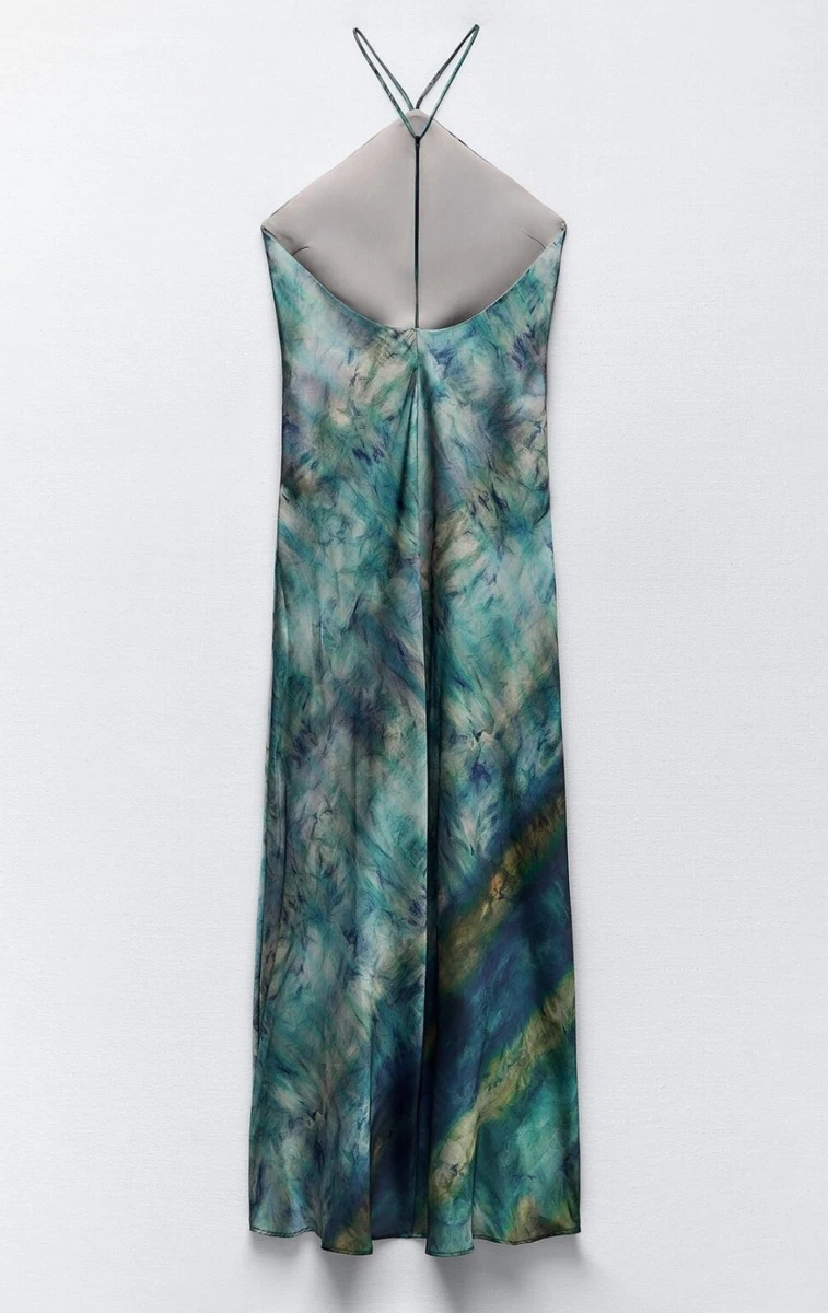 Blue Abstract Tie-Dye Halter Midi Dress - Image 4