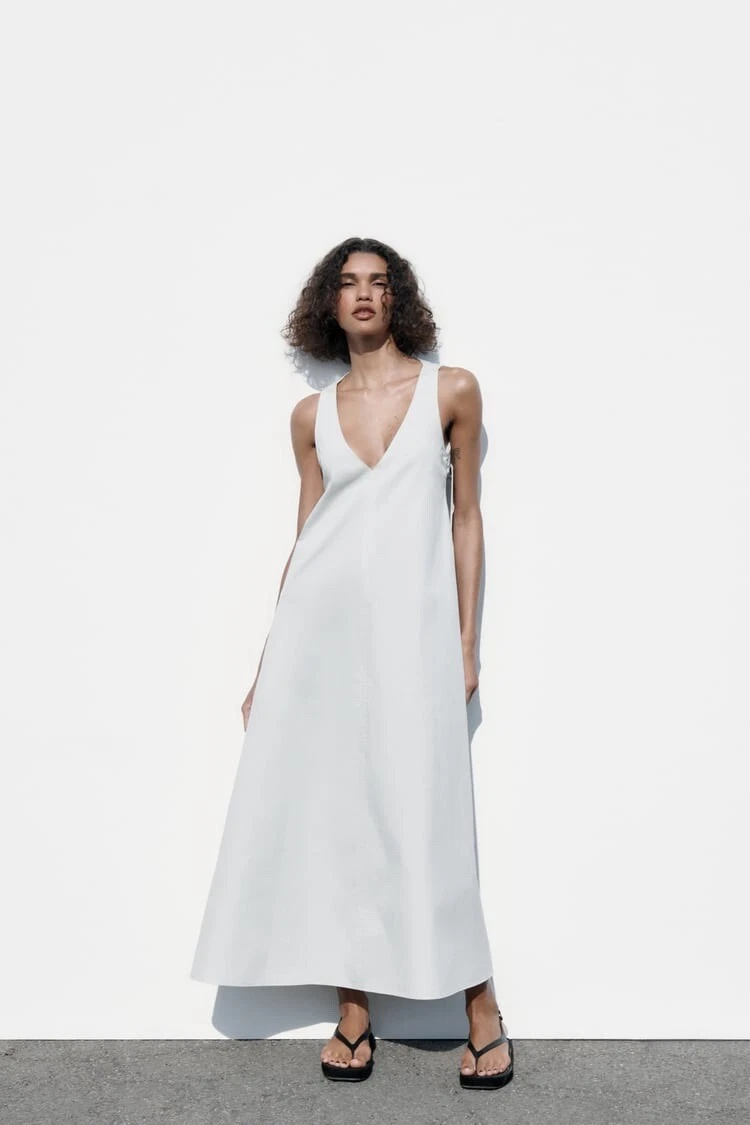 White Maxi Flowy Sleeveless V Neck Dress