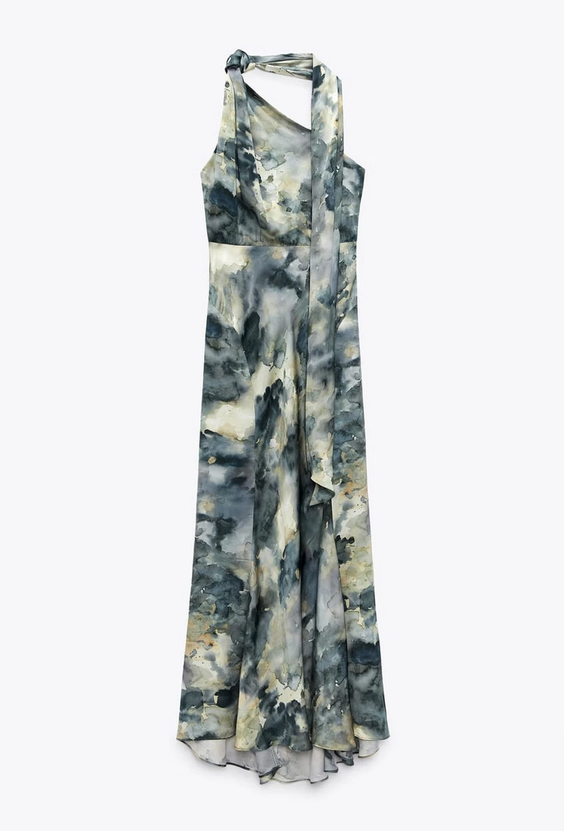 Abstract Green Halter Neck Show Back Maxi Dress - Image 3