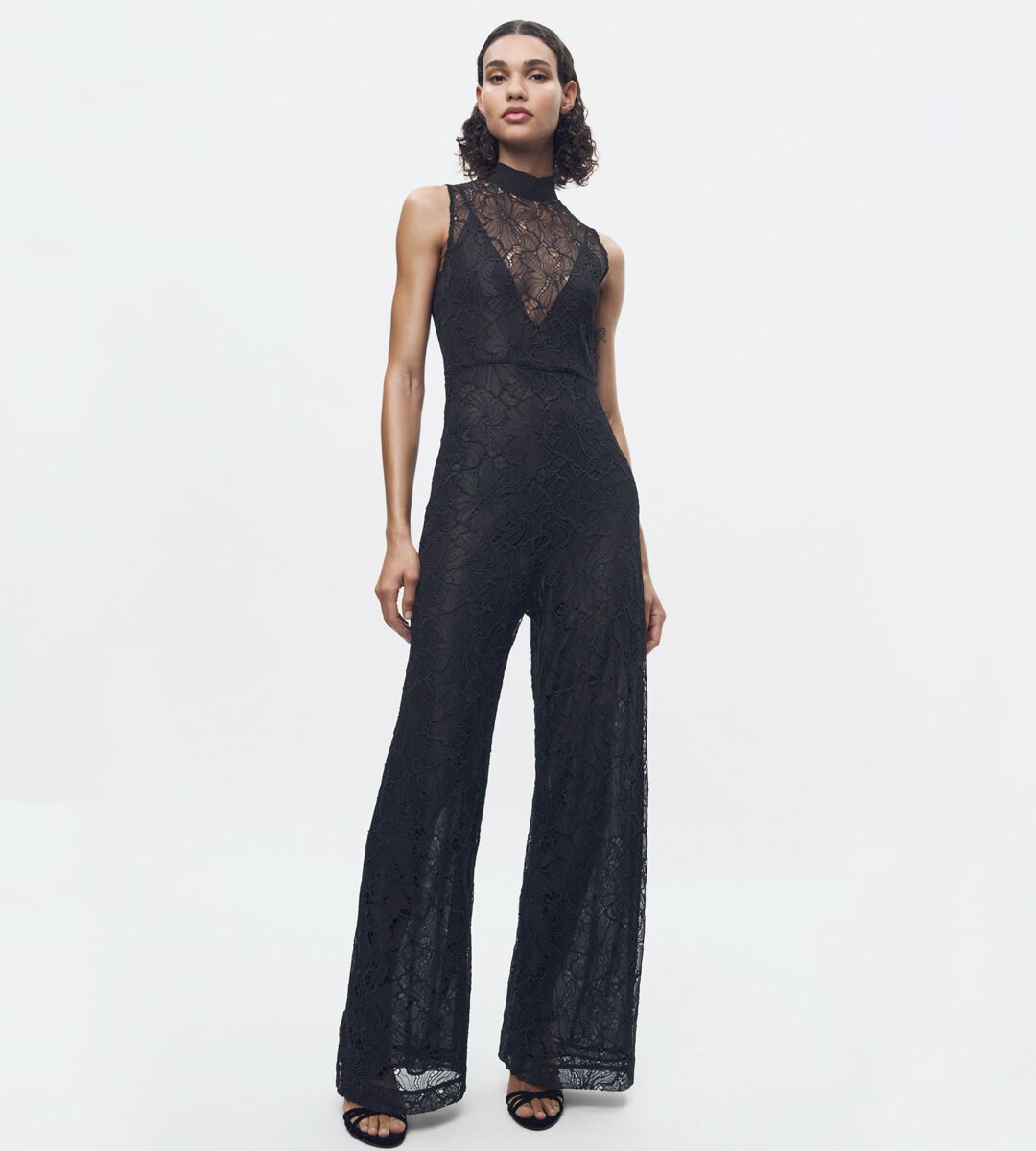 Black Floral Lace High Neck Jumpsuit