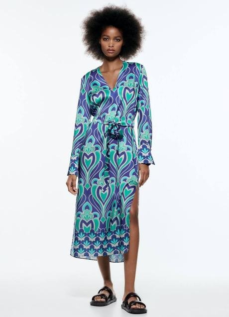 Multicolor Art Deco Hearts Printed Wrap Midi Dress