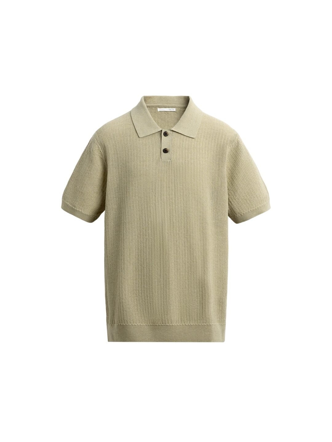 Sage Green Textured Knit Polo Shirt