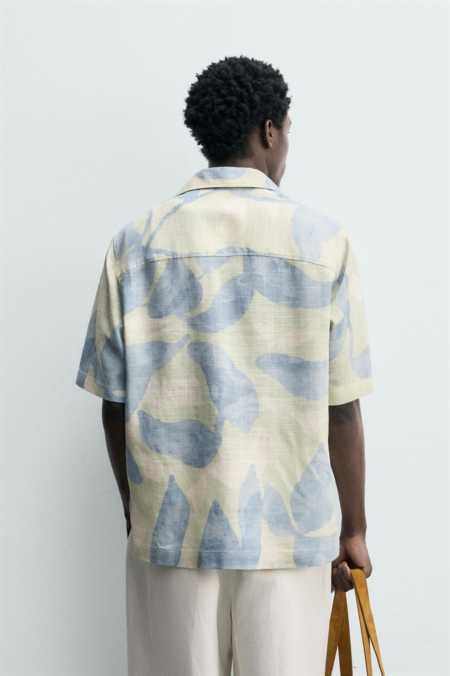 Abstract Camp Collar Leaf Linen Blend Shirt - Image 2