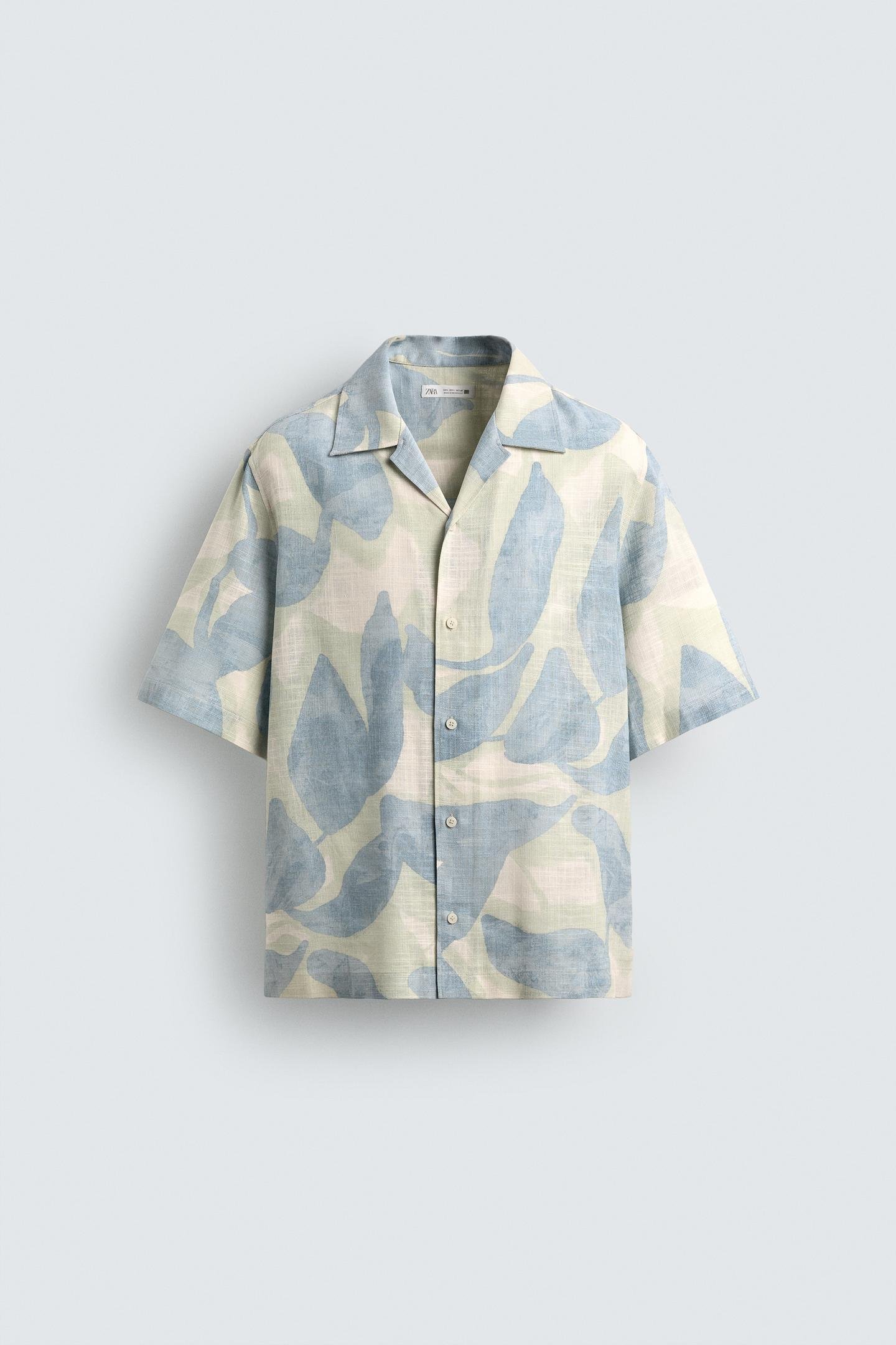 Abstract Camp Collar Leaf Linen Blend Shirt - Image 4