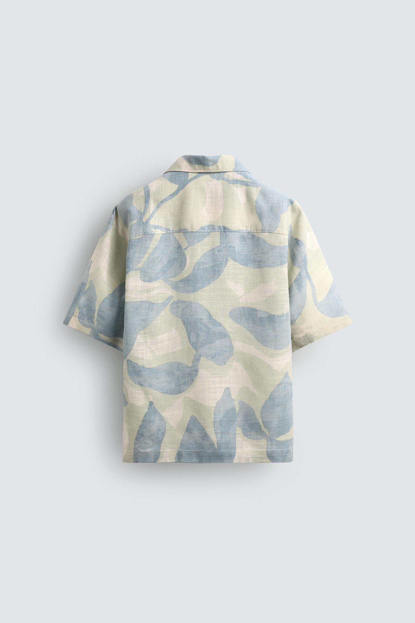 Abstract Camp Collar Leaf Linen Blend Shirt - Image 3