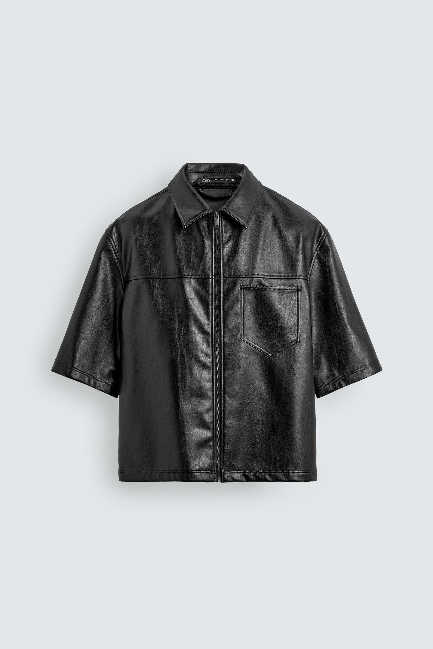 Black Faux Leather Short-Sleeve Shirt - Image 4