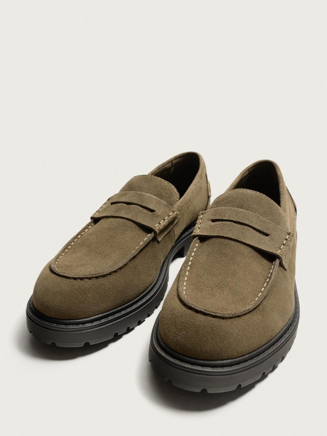 Taupe Suede Penny Loafers