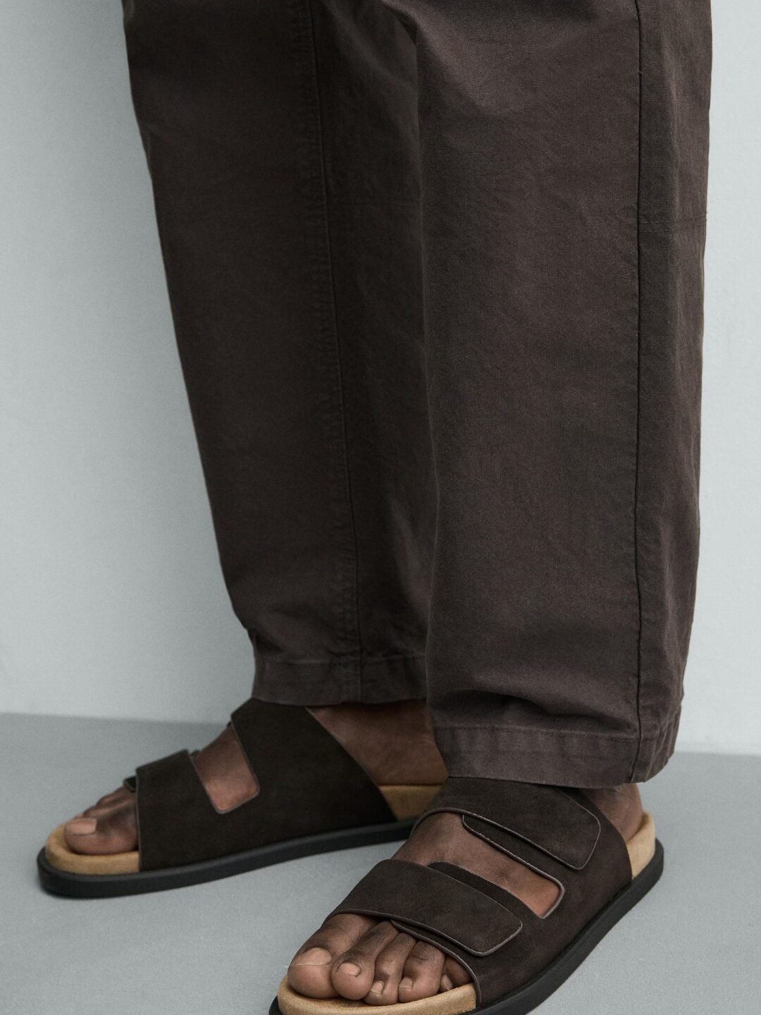 Brown Double Strap Suede Slides