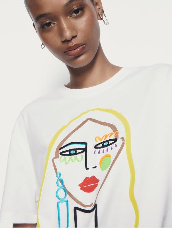 White Graphic Colorful Face T Shirt - Image 2