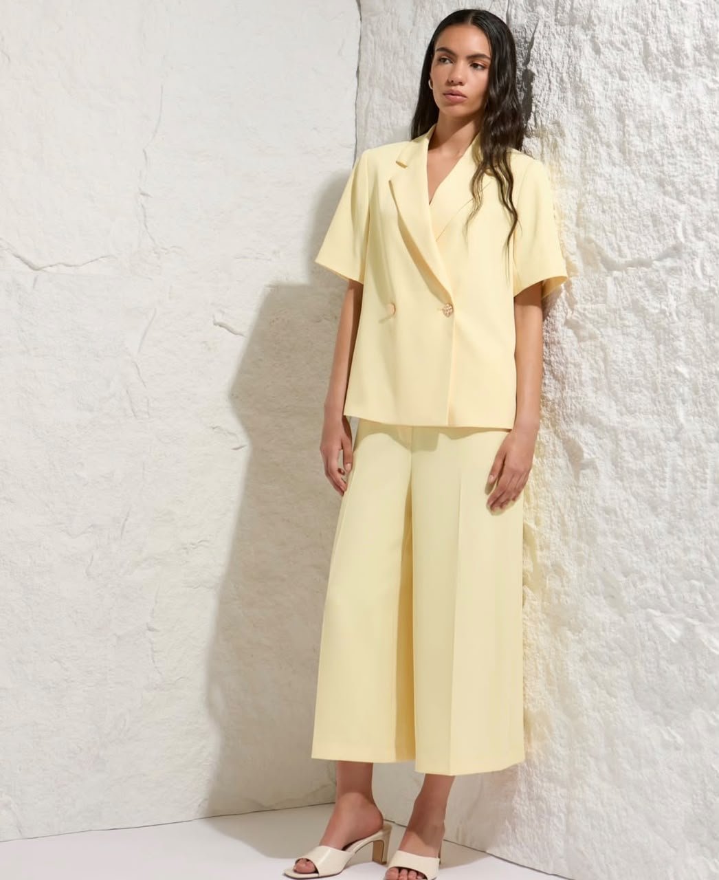 Pastel Yellow Short Blazer Set