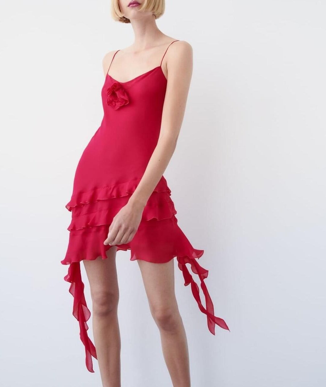 Dark Pink Spaghetti Strap Ruffle Mini Dress