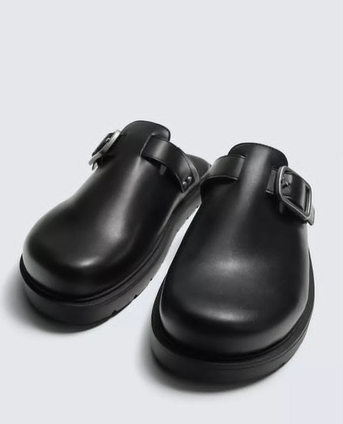 Black Buckle Clog Sandals