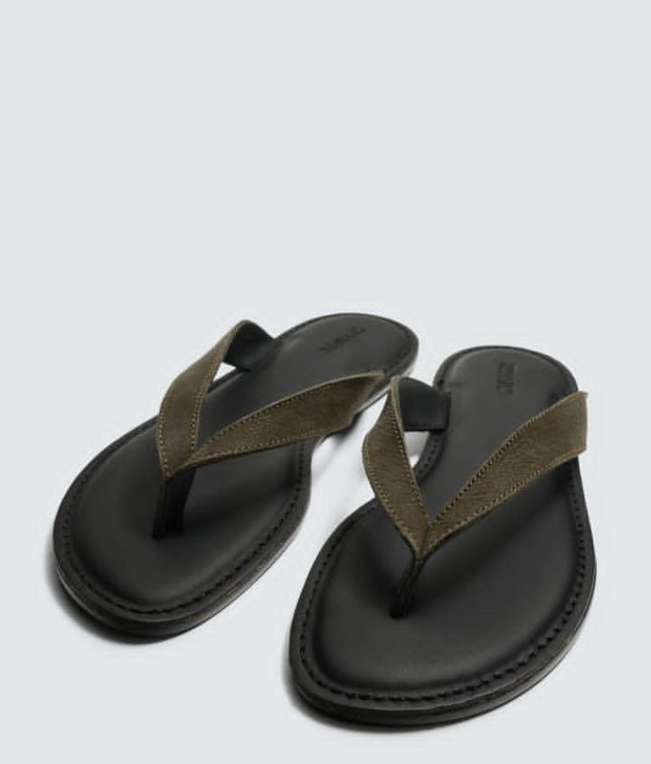Khaki Green Suede Thong Flip Flops