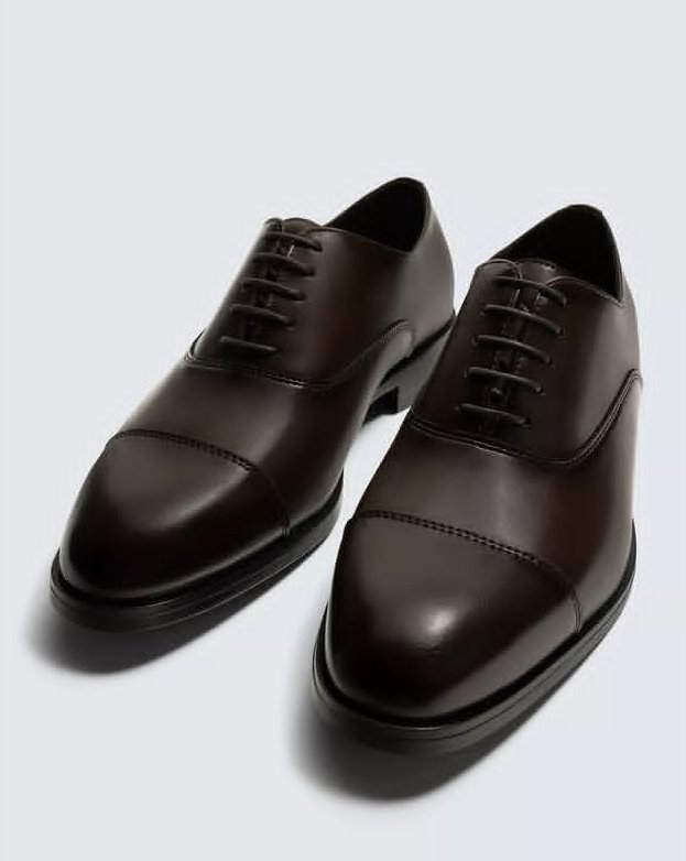 Dark Brown Cap Toe Lace Up Oxford Shoes