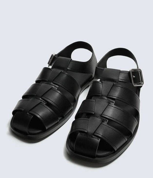 Black Leather Fisherman Sandals
