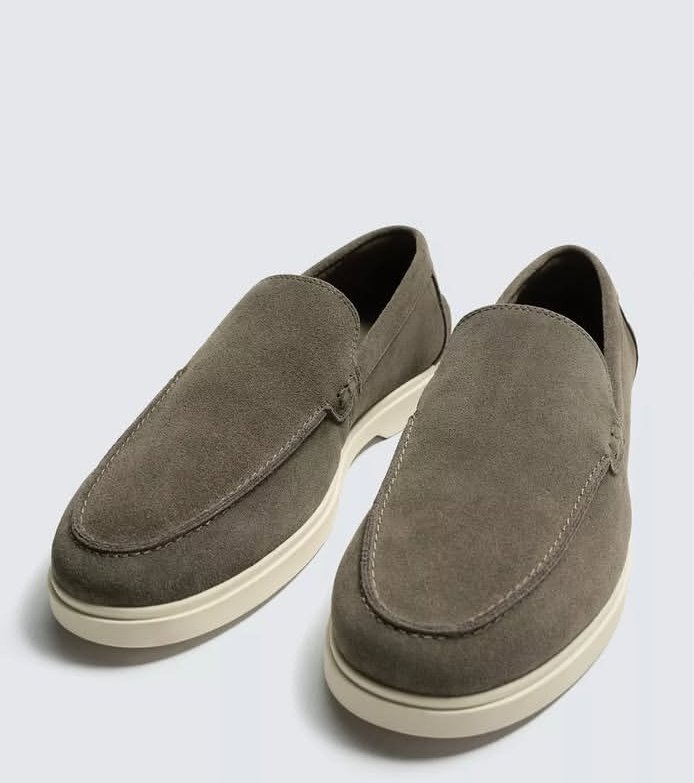 Taupe Suede Slip On Loafers