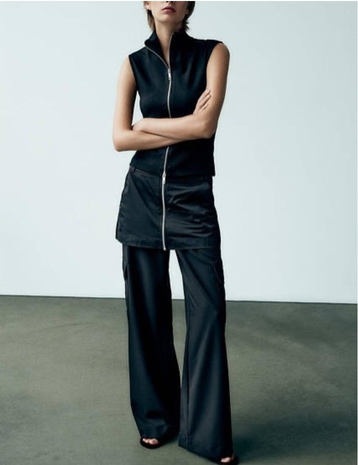 Black Layered Skirt Cargo Trousers - Image 2
