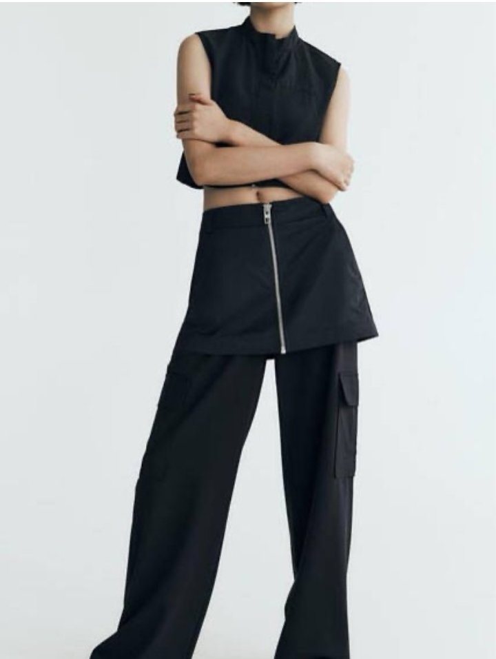 Black Layered Skirt Cargo Trousers - Image 3