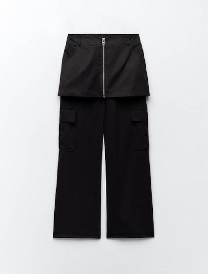 Black Layered Skirt Cargo Trousers - Image 4